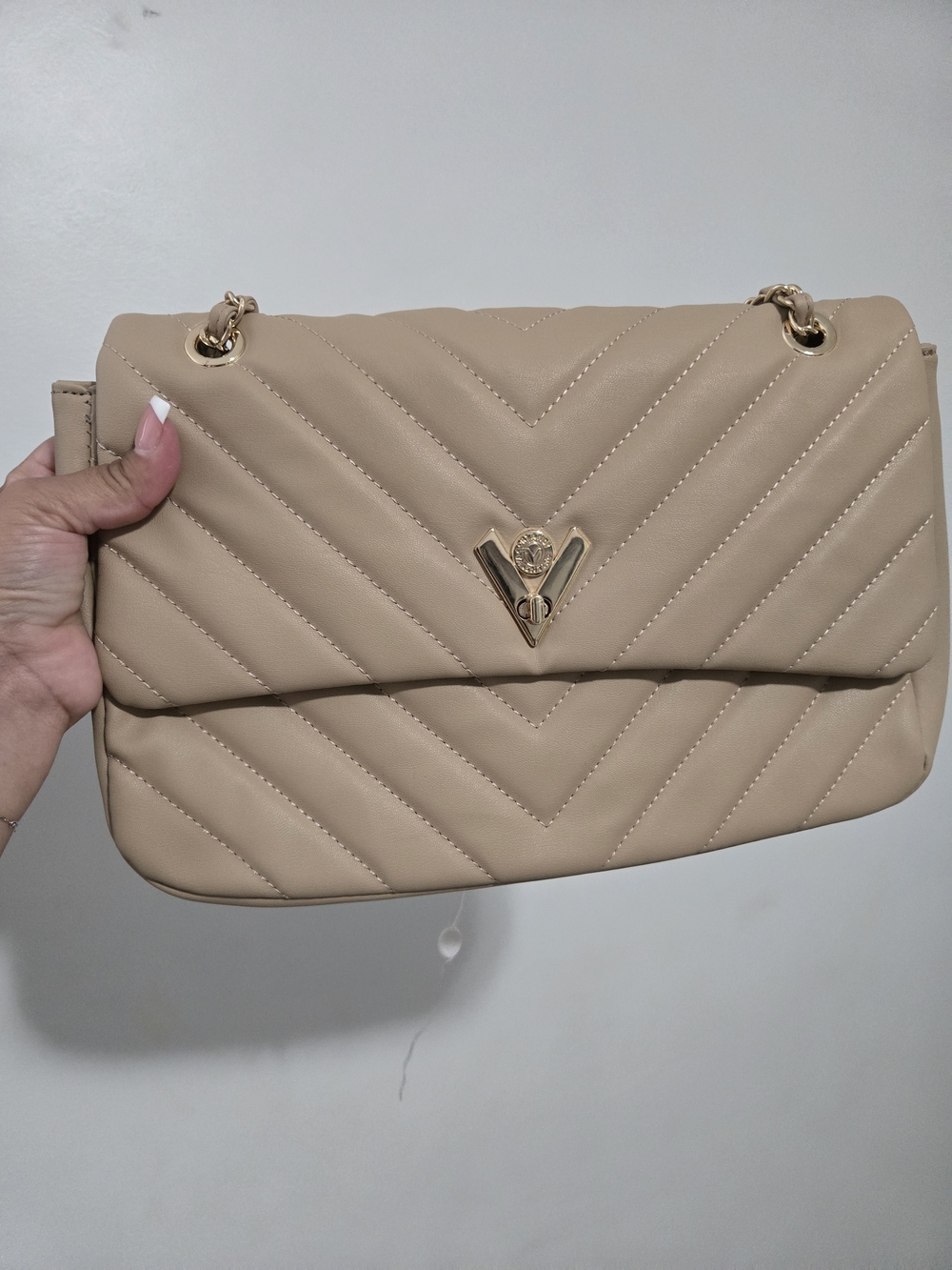 Quilted Chevron Shoulder Bag - Beige